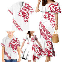 All White Maori Tribal Tattoo Personalised Family Matching Mermaid Dress and Hawaiian Shirt Classic Red Polynesian Style LT9 - Polynesian Pride