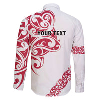 All White Maori Tribal Tattoo Personalised Family Matching Off The Shoulder Long Sleeve Dress and Hawaiian Shirt Classic Red Polynesian Style - Polynesian Pride