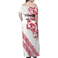All White Maori Tribal Tattoo Personalised Family Matching Off Shoulder Maxi Dress and Hawaiian Shirt Classic Red Polynesian Style LT9 - Polynesian Pride