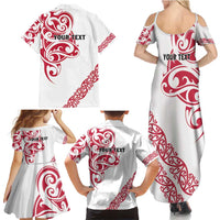 All White Maori Tribal Tattoo Personalised Family Matching Summer Maxi Dress and Hawaiian Shirt Classic Red Polynesian Style LT9 - Polynesian Pride