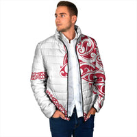 All White Maori Tribal Tattoo Personalised Padded Jacket Classic Red Polynesian Style - Polynesian Pride