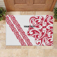 All White Maori Tribal Tattoo Personalised Rubber Doormat Classic Red Polynesian Style - Polynesian Pride
