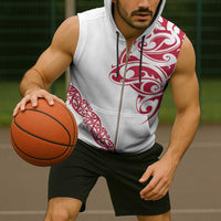 All White Maori Tribal Tattoo Personalised Sleeveless Zip Hoodie Classic Red Polynesian Style - Polynesian Pride