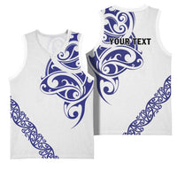 All White Maori Tribal Tattoo Personalised Basketball Jersey Dark Blue Polynesian Style - Polynesian Pride