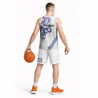 All White Maori Tribal Tattoo Personalised Basketball Jersey Dark Blue Polynesian Style - Polynesian Pride