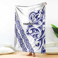 All White Maori Tribal Tattoo Personalised Blanket Dark Blue Polynesian Style - Polynesian Pride
