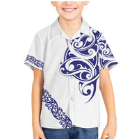 All White Maori Tribal Tattoo Personalised Family Matching Mermaid Dress and Hawaiian Shirt Dark Blue Polynesian Style LT9 Son's Shirt Blue - Polynesian Pride