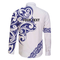 All White Maori Tribal Tattoo Personalised Family Matching Off The Shoulder Long Sleeve Dress and Hawaiian Shirt Dark Blue Polynesian Style - Polynesian Pride