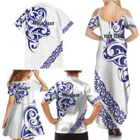 All White Maori Tribal Tattoo Personalised Family Matching Summer Maxi Dress and Hawaiian Shirt Dark Blue Polynesian Style LT9 - Polynesian Pride