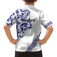All White Maori Tribal Tattoo Personalised Kid Hawaiian Shirt Dark Blue Polynesian Style - Polynesian Pride