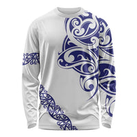 All White Maori Tribal Tattoo Personalised Long Sleeve Shirt Dark Blue Polynesian Style LT9 Unisex Blue - Polynesian Pride