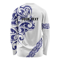 All White Maori Tribal Tattoo Personalised Long Sleeve Shirt Dark Blue Polynesian Style LT9 - Polynesian Pride