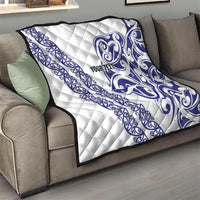 All White Maori Tribal Tattoo Personalised Quilt Dark Blue Polynesian Style - Polynesian Pride