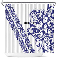 All White Maori Tribal Tattoo Personalised Shower Curtain Dark Blue Polynesian Style - Polynesian Pride