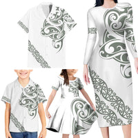 All White Maori Tribal Tattoo Personalised Family Matching Long Sleeve Bodycon Dress and Hawaiian Shirt Moss Green Polynesian Style LT9 - Polynesian Pride