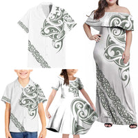 All White Maori Tribal Tattoo Personalised Family Matching Off Shoulder Maxi Dress and Hawaiian Shirt Moss Green Polynesian Style LT9 - Polynesian Pride