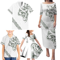 All White Maori Tribal Tattoo Personalised Family Matching Puletasi and Hawaiian Shirt Moss Green Polynesian Style LT9 - Polynesian Pride
