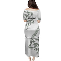 All White Maori Tribal Tattoo Personalised Family Matching Puletasi and Hawaiian Shirt Moss Green Polynesian Style LT9 - Polynesian Pride