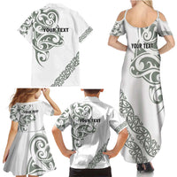 All White Maori Tribal Tattoo Personalised Family Matching Summer Maxi Dress and Hawaiian Shirt Moss Green Polynesian Style LT9 - Polynesian Pride