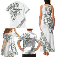 All White Maori Tribal Tattoo Personalised Family Matching Tank Maxi Dress and Hawaiian Shirt Moss Green Polynesian Style LT9 - Polynesian Pride
