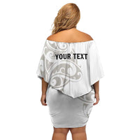 All White Maori Tribal Tattoo Personalised Family Matching Off Shoulder Short Dress and Hawaiian Shirt Stone Gray Polynesian Style LT9 - Polynesian Pride