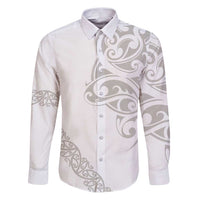 All White Maori Tribal Tattoo Personalised Family Matching Puletasi and Hawaiian Shirt Stone Gray Polynesian Style LT9 Dad's Shirt - Long Sleeve Gray - Polynesian Pride