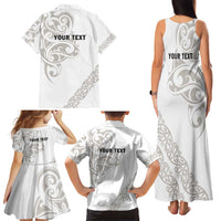 All White Maori Tribal Tattoo Personalised Family Matching Tank Maxi Dress and Hawaiian Shirt Stone Gray Polynesian Style LT9 - Polynesian Pride
