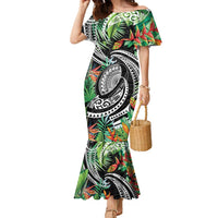 Polynesian Pacific Rugby Tribal Family Matching Mermaid Dress and Hawaiian Shirt Tropical Vibe LT9 Mom's Dress Black - Polynesian Pride