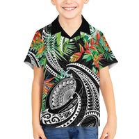 Polynesian Pacific Rugby Tribal Family Matching Short Sleeve Bodycon Dress and Hawaiian Shirt Tropical Vibe LT9 Son's Shirt Black - Polynesian Pride