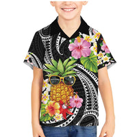 Hau'oli Makahiki Hou Family Matching Mermaid Dress and Hawaiian Shirt Aloha Pineapple Tropical Vibe LT9 Son's Shirt Black - Polynesian Pride