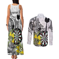 Personalised New Zealand Darts Couples Matching Tank Maxi Dress and Long Sleeve Button Shirt Kowhai Floral with Maori Tattoo LT9 - Polynesian Pride