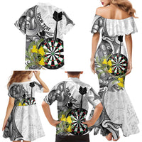 Personalised New Zealand Darts Family Matching Mermaid Dress and Hawaiian Shirt Kowhai Floral with Maori Tattoo LT9 - Polynesian Pride