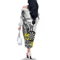 Personalised New Zealand Darts Family Matching Off The Shoulder Long Sleeve Dress and Hawaiian Shirt Kowhai Floral with Maori Tattoo LT9 - Polynesian Pride