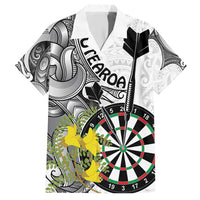 Personalised New Zealand Darts Family Matching Short Sleeve Bodycon Dress and Hawaiian Shirt Kowhai Floral with Maori Tattoo LT9 Dad's Shirt - Short Sleeve Black - Polynesian Pride
