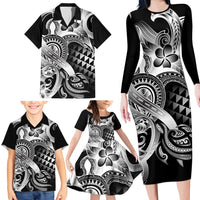 Aloha Black Tribal Honu Tattoo Family Matching Long Sleeve Bodycon Dress and Hawaiian Shirt LT9 - Polynesian Pride