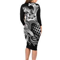 Aloha Black Tribal Honu Tattoo Family Matching Long Sleeve Bodycon Dress and Hawaiian Shirt LT9 - Polynesian Pride