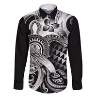 Aloha Black Tribal Honu Tattoo Family Matching Off The Shoulder Long Sleeve Dress and Hawaiian Shirt LT9 Dad's Shirt - Long Sleeve Black - Polynesian Pride