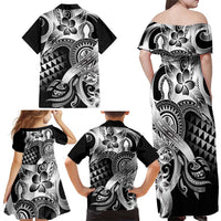 Aloha Black Tribal Honu Tattoo Family Matching Off Shoulder Maxi Dress and Hawaiian Shirt LT9 - Polynesian Pride