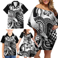 Aloha Black Tribal Honu Tattoo Family Matching Off Shoulder Short Dress and Hawaiian Shirt LT9 - Polynesian Pride