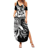 Aloha Black Tribal Honu Tattoo Family Matching Summer Maxi Dress and Hawaiian Shirt LT9 Mom's Dress Black - Polynesian Pride