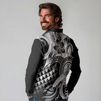 Aloha Black Tribal Honu Tattoo Long Sleeve Polo Shirt