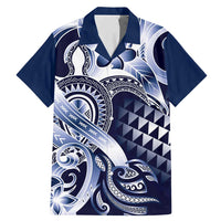 Aloha Blue Tribal Honu Tattoo Family Matching Mermaid Dress and Hawaiian Shirt LT9 Dad's Shirt - Short Sleeve Blue - Polynesian Pride