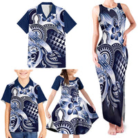 Aloha Blue Tribal Honu Tattoo Family Matching Tank Maxi Dress and Hawaiian Shirt LT9 - Polynesian Pride