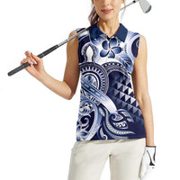 Aloha Blue Tribal Honu Tattoo Women Sleeveless Polo Shirt