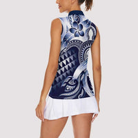 Aloha Blue Tribal Honu Tattoo Women Sleeveless Polo Shirt