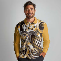 Aloha Gold Tribal Honu Tattoo Long Sleeve Polo Shirt