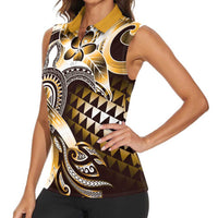 Aloha Gold Tribal Honu Tattoo Women Sleeveless Polo Shirt