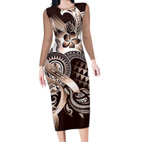 Aloha Mocha Mousse Tribal Honu Tattoo Family Matching Long Sleeve Bodycon Dress and Hawaiian Shirt LT9 Mom's Dress Mocha Mousse - Polynesian Pride