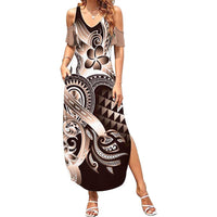 Aloha Mocha Mousse Tribal Honu Tattoo Family Matching Summer Maxi Dress and Hawaiian Shirt LT9 Mom's Dress Mocha Mousse - Polynesian Pride