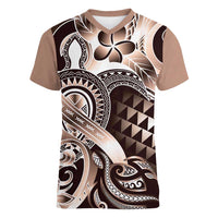 Aloha Mocha Mousse Tribal Honu Tattoo Women V-Neck T-Shirt